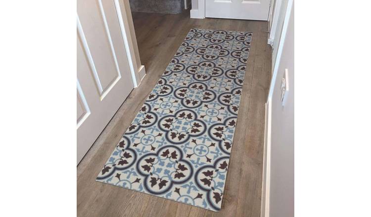 The Rugs Blue Patchwork Washable Nonslip Runner Rug - 50 x 150cm