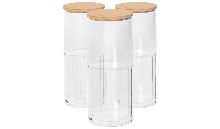 Harbour Housewares Plastic Stacking Bathroom Canisters with Bamboo Lid Pack of 3