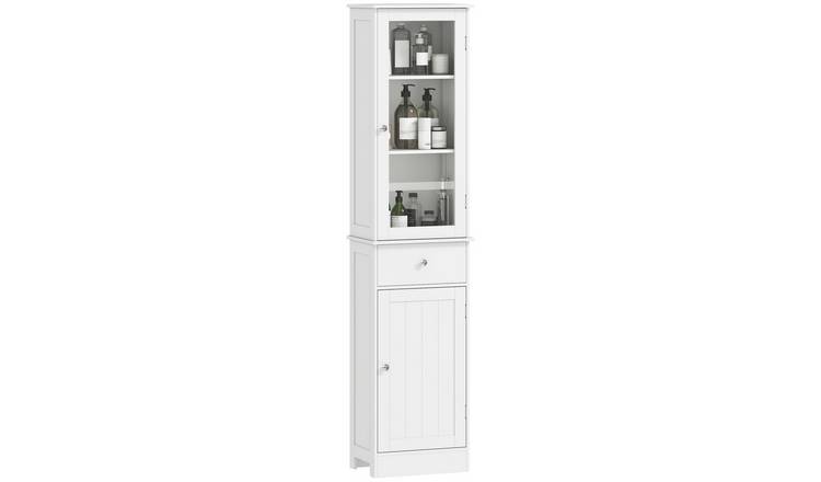 kleankin Tall Bathroom Cabinet with 3-tier Shelf Drawer - White