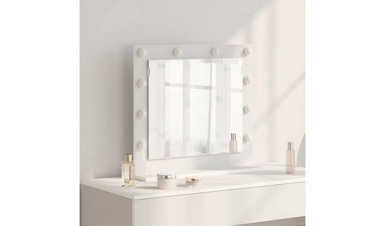 Walplus LED Rectangular Wood Vanity Mirror - White - 60 x 55 x 18 cm