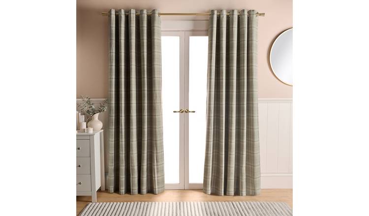 OHS Woven Check Eyelet Curtains 168 x 229cm - Sage