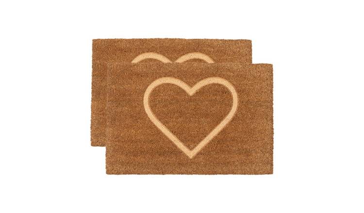 Nicola Spring Coir Door Mats - Embossed Heart - Pack of 2