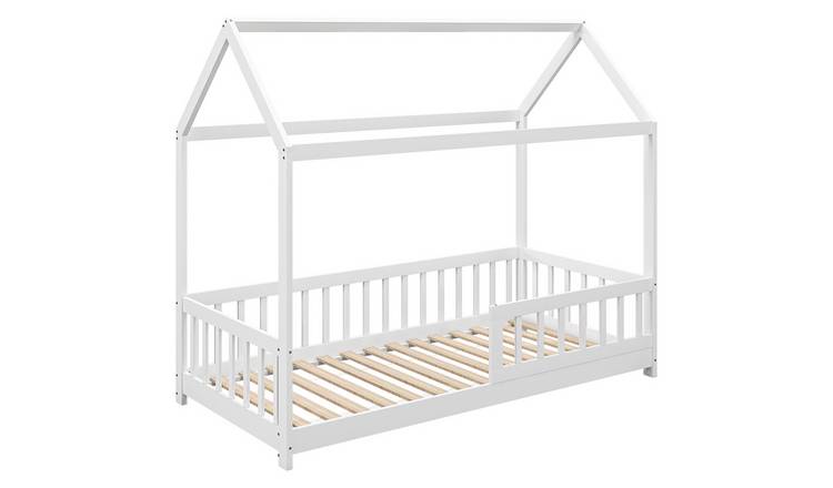 HOMCOM Single Wooden Kids Bed Frame with Guard Rails - White