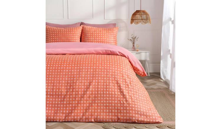 OHS Gingham Embossed Duvet Cover Set Coral - King