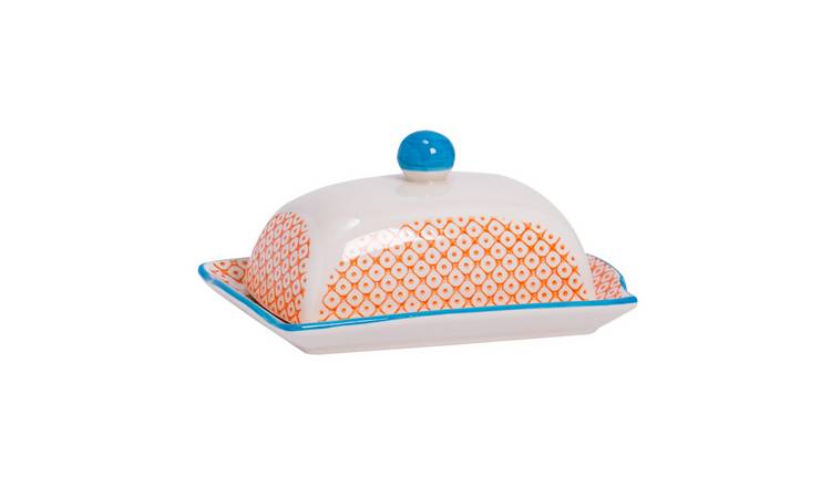 Nicola Spring Hand-Printed Butter Dish - Orange