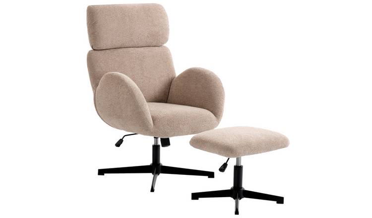 HOMCOM Velvet Swivel Armchair with Adjustable Headrest - Light Brown