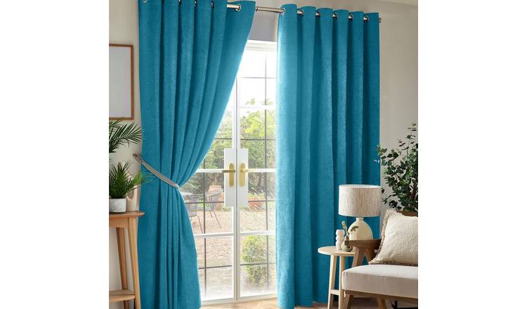 Luxury Living Chenille Blackout Eyelet Curtains 117cm x 229cm - Teal
