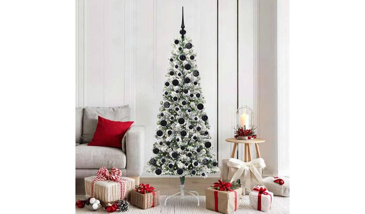 Walplus PVC Hinged Black Ornaments Artificial Christmas Tree - Green - 180 cm