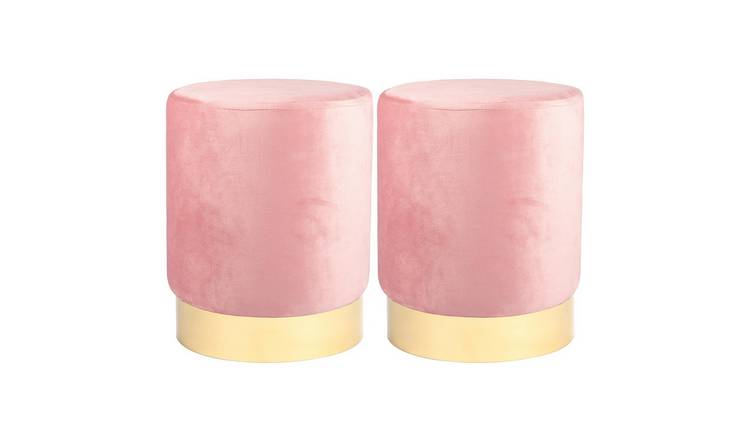 Harbour Housewares Round Velvet Pouffes - Pink