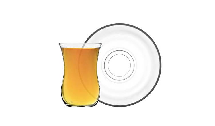LAV 12 Piece Klasik Turkish Tea Glasses & Saucers Set - Clear