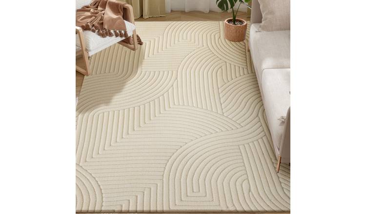 Homcom 160 x 120cm Modern Geometric Thick Plush Non-slip Rug – Cream