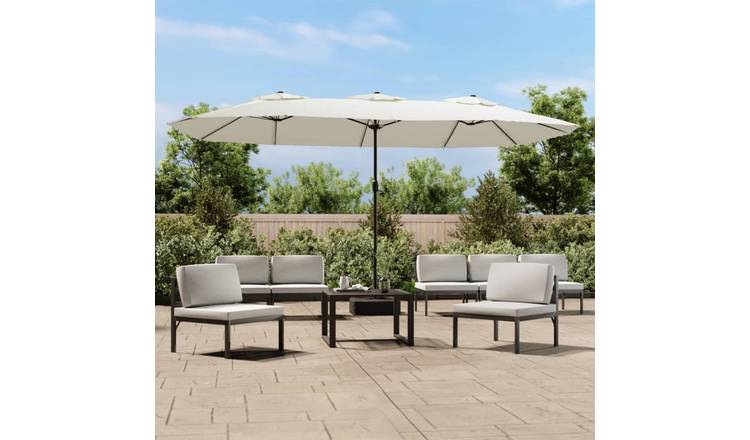 Walplus 3 LED Polyester Garden Parasol - Sand White - 449 x 265 x 245 cm