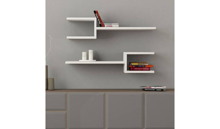 Decortie Fork Particleboard Floating Wall Shelf - White