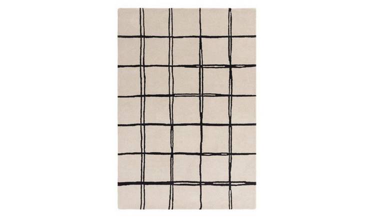 Mega Flooring White Shaggy Chequered Rug - 80 x 150cm