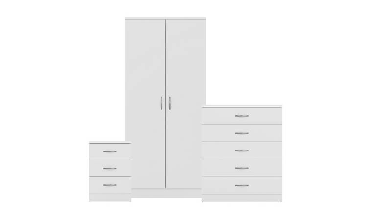 Vida Designs Riano Bedroom Set (Bedside, 5 Drawer Chest, 2 Door Wardrobe)- White