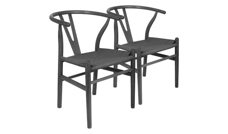 Nicholas Winter 2x Beech Wood Danish Style Dining Chairs - Black/Black