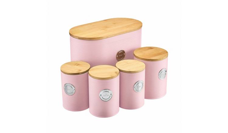 Cooks Professional 5 Piece Ribbed Kitchen Storage Set - Pink/Silver