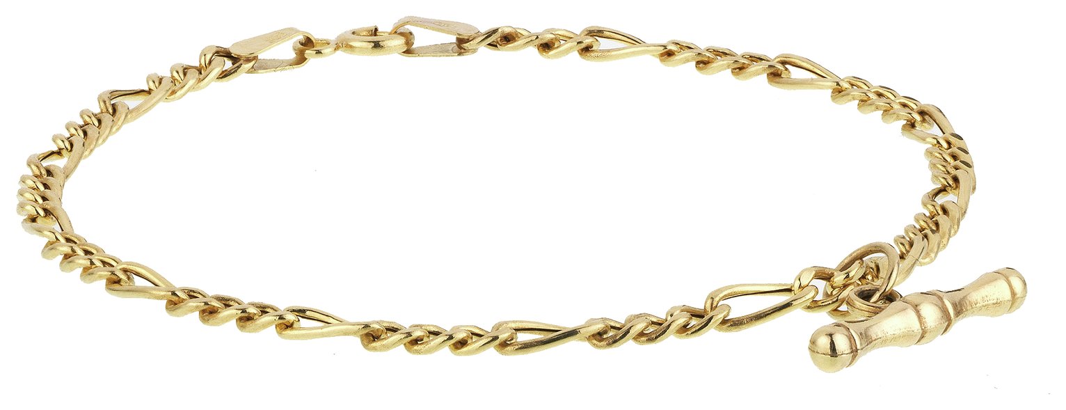 Revere 9ct Yellow Gold Figaro T-Bar Bracelet