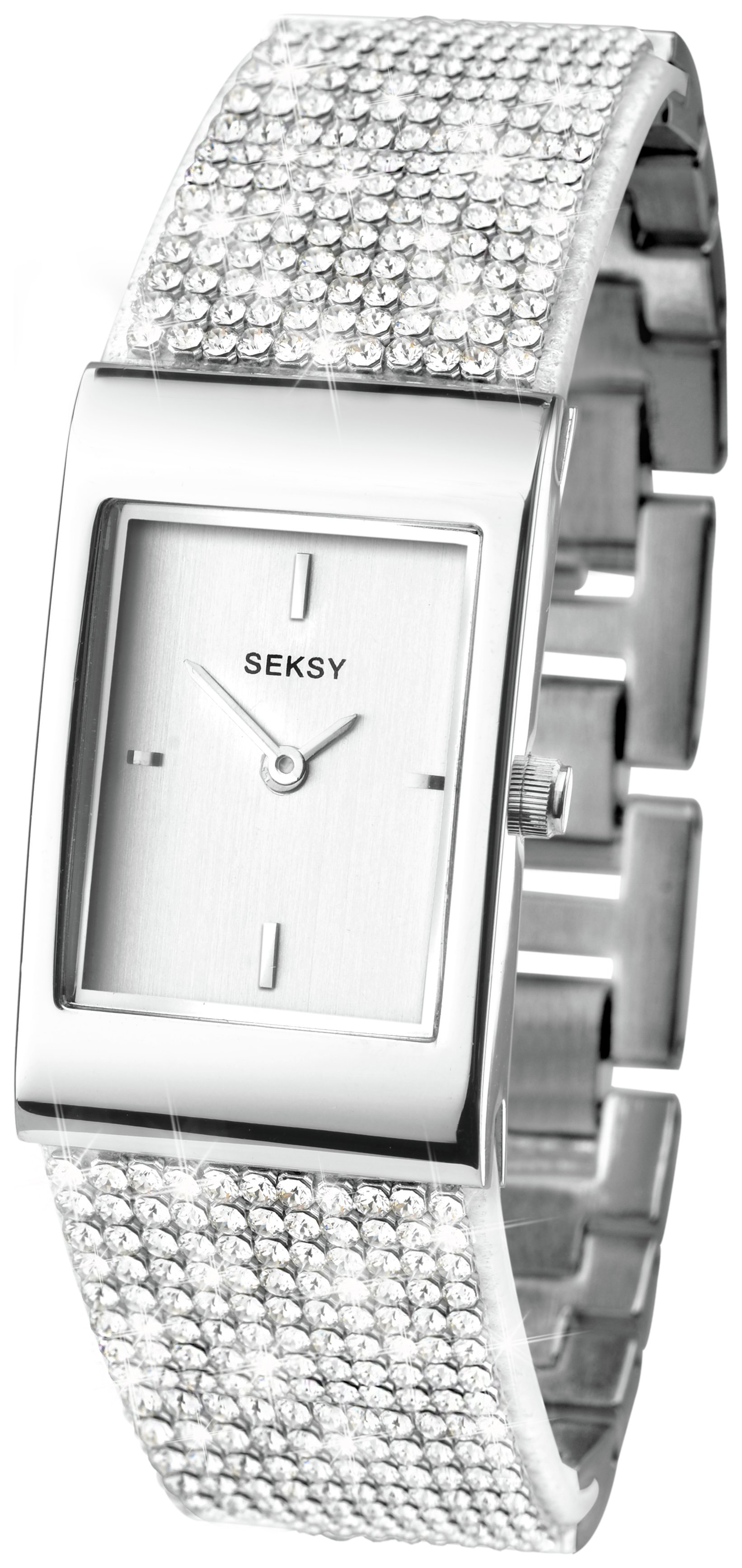 Seksy Ladies Silver Stone Set Stainless Steel Bracelet Watch