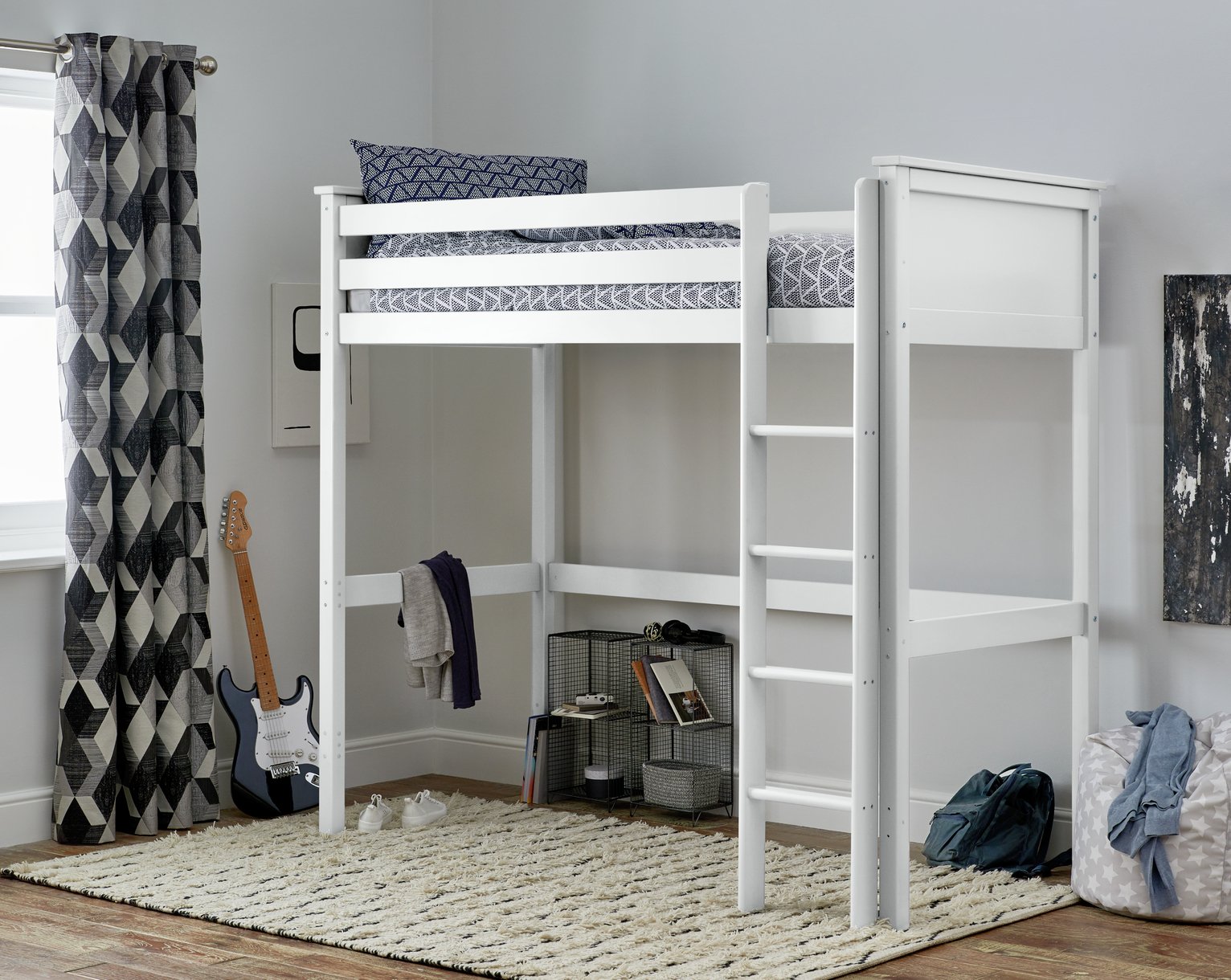 grey high sleeper with desk