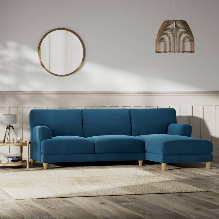 Habitat Askem Velvet Right Hand Corner Sofa-Ink Blue-Ash Leg 0