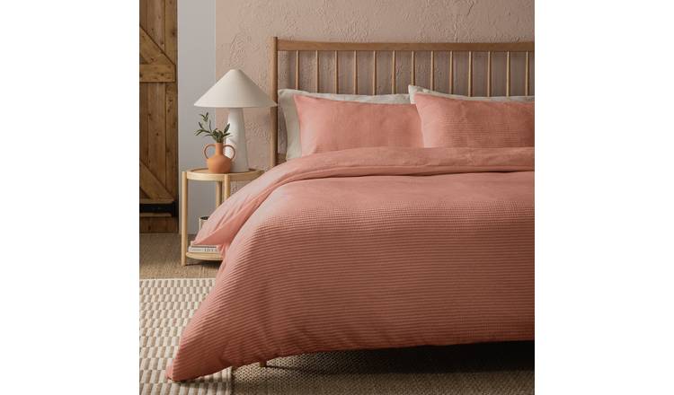 Argos Home Waffle Grid Fleece Pumpkin Bedding Set - Kingsize