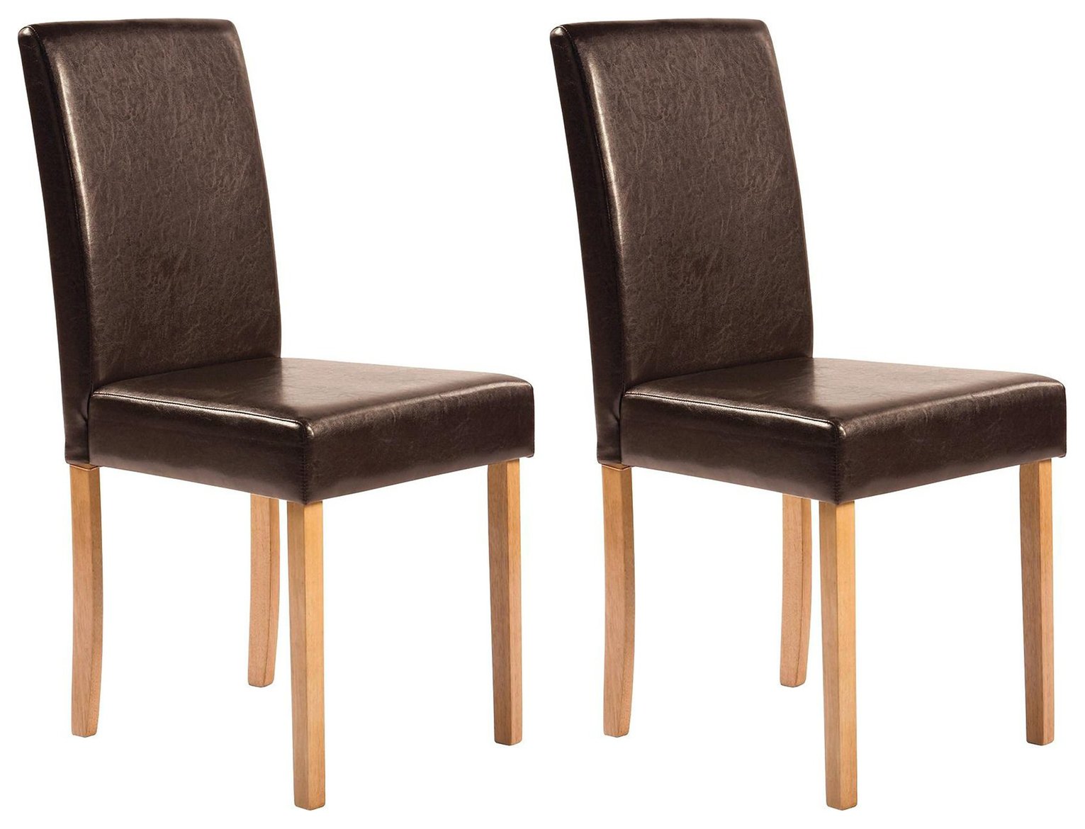 Argos Home Pair of Leather Effect Mid Back Chairs - Choc