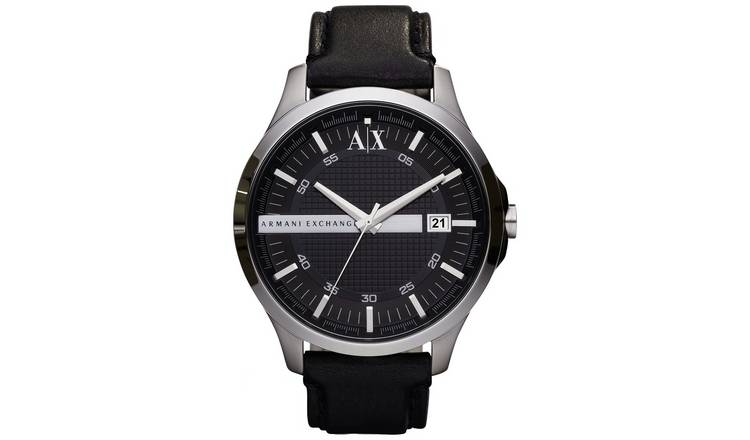 Buy Armani Exchange Men s Black Leather Strap Watch Men s watches Argos