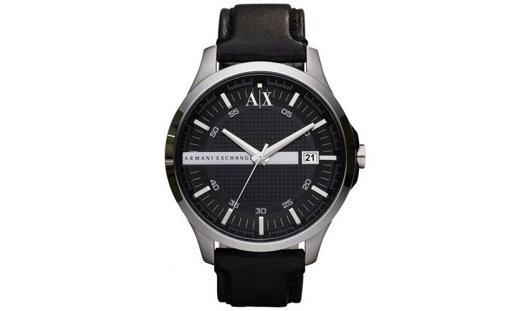 Armani Exchange Men's Black Leather Strap Watch