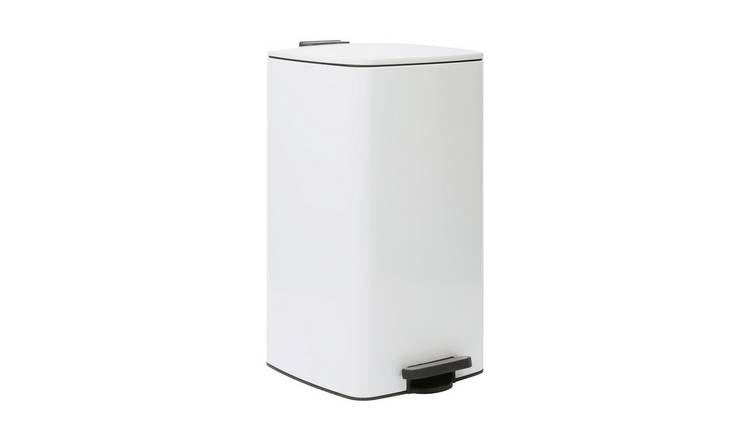 Harbour Housewares Square Stainless Steel Kitchen Pedal Bin - 30L - White