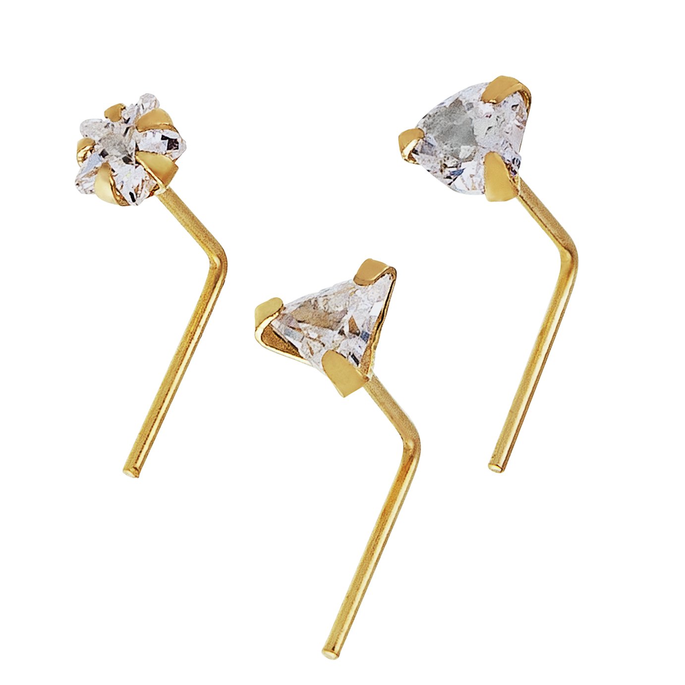 State of Mine 9ct Gold 3 Claw Crystal Nose Studs