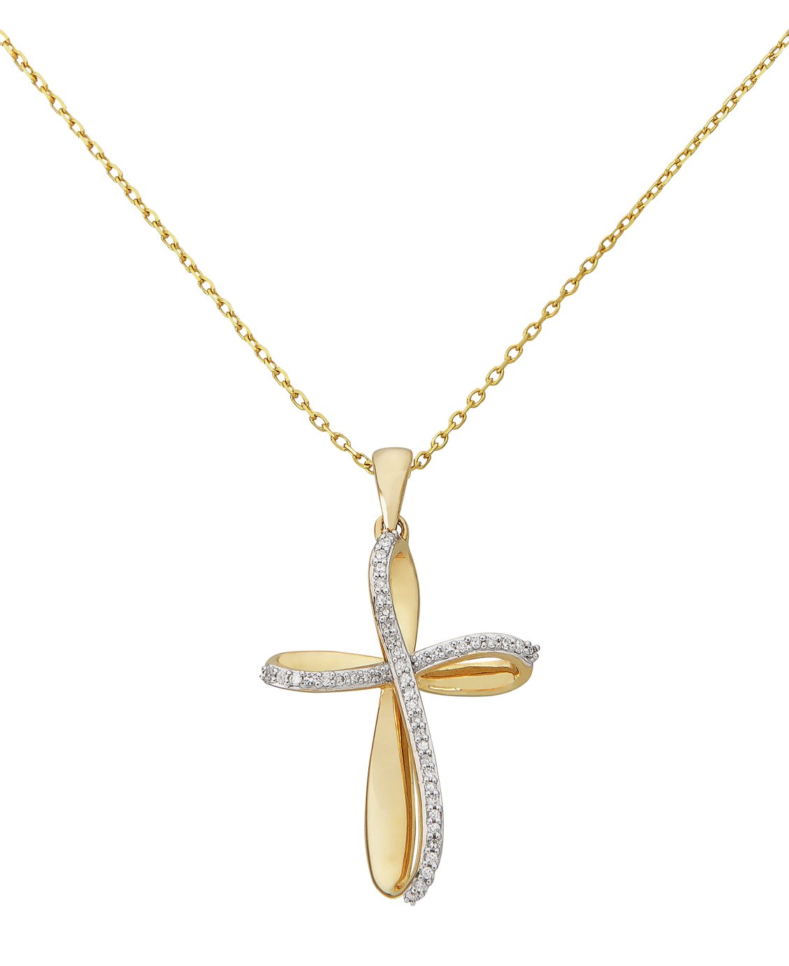Revere 9ct Gold Diamond Cross Pendant 18 Inch Necklace