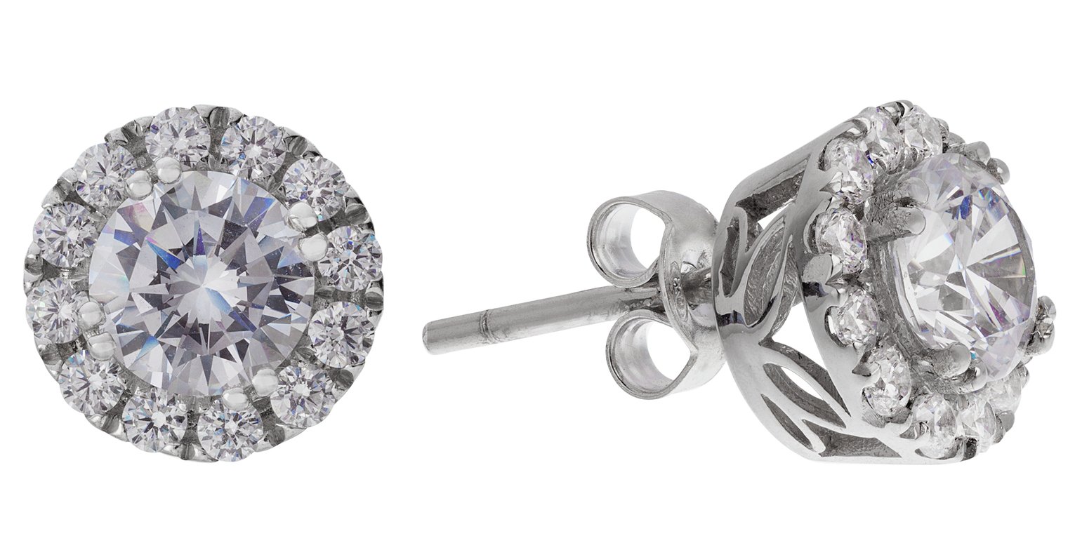 Revere Sterling Silver Round CZ Halo Stud Earrings