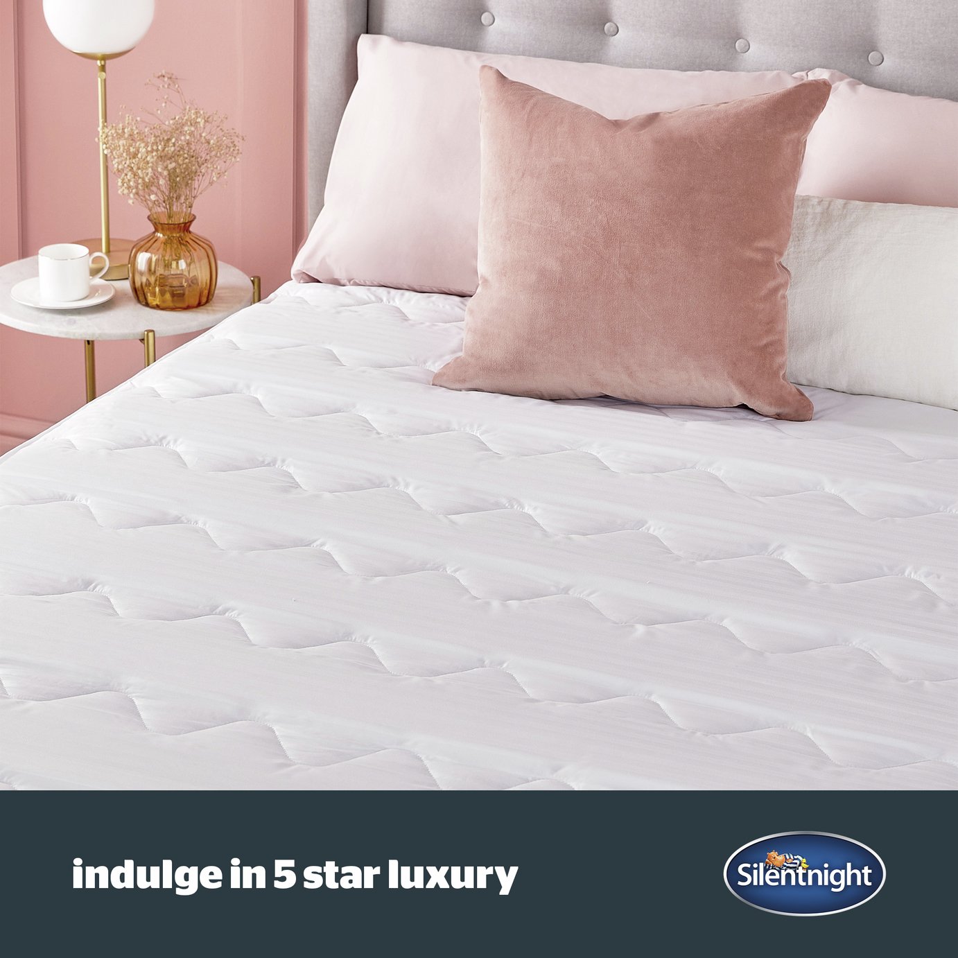 Silentnight Hotel Collection Surmatelas King Size 200x150 – 5 Cm Épaisseur Luxe – Housse Matelassée Douce Avec Sangles – Confort 5 Étoiles Hypoallergénique
