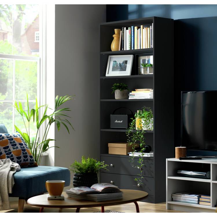 Argos Home Maine 2 Drawer Bookcase - Black Ash Effect 0