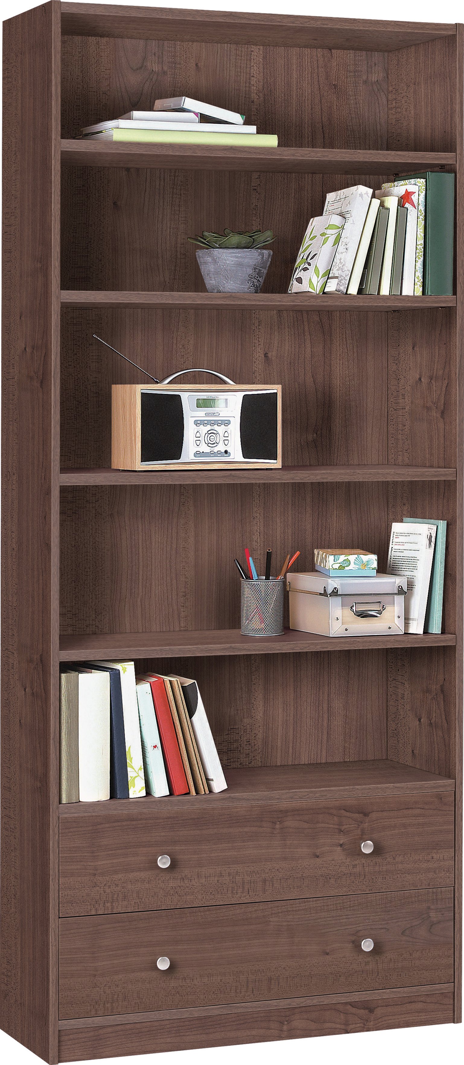 Argos Home Maine 5 Shelf 2 Drw Bookcase Walnut Effect 6094694