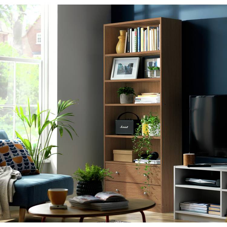 Argos Home Maine 2 Drawer Bookcase -  Oak Effect 0