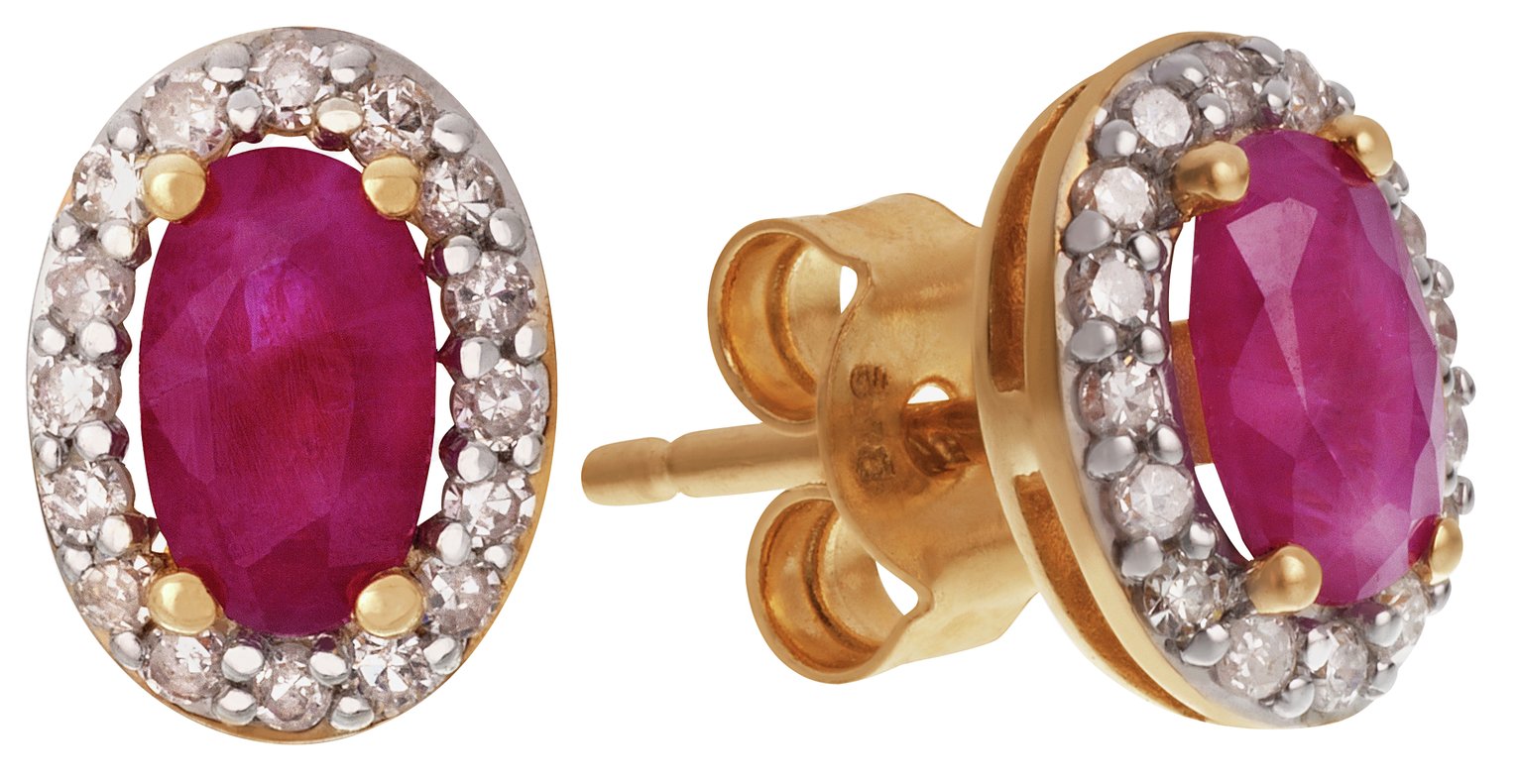 Revere 9ct Yellow Gold Ruby and Diamond Cluster Earrings Review