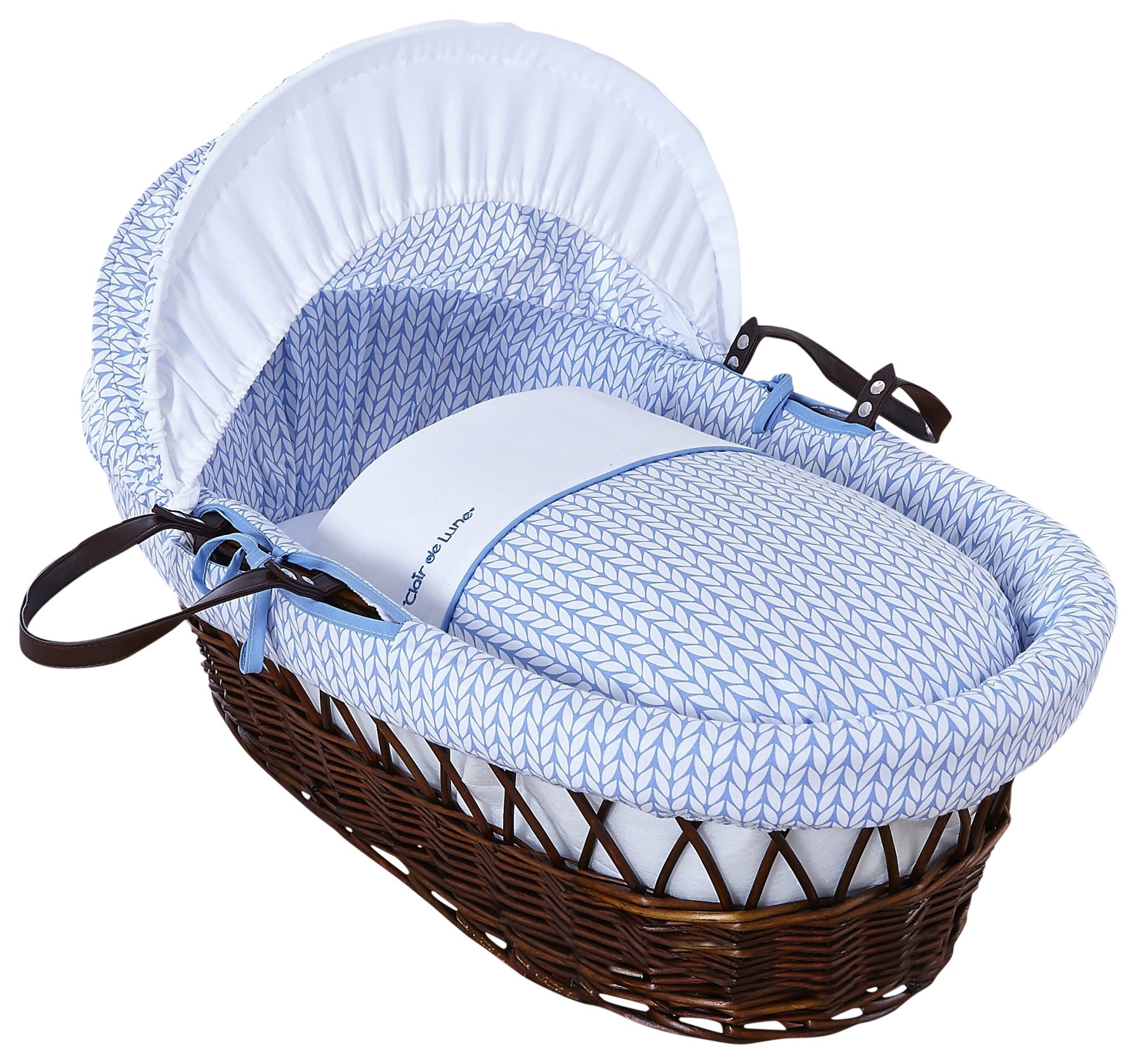 Clair de Lune Barley Bébé Dark Wicker Moses Basket - Blue