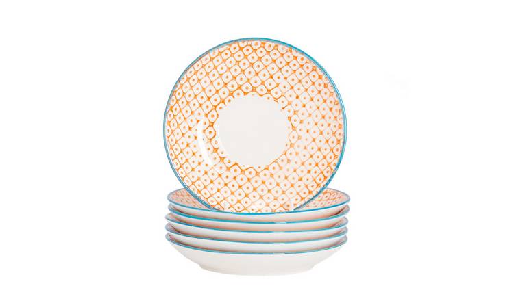 Nicola Spring Hand-Printed Cappuccino Saucers - Orange - Pack of 6