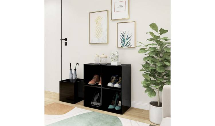 Walplus Engineered Wood Shoe Cabinet - High Gloss Black - 105 x 35.5 x 70 cm