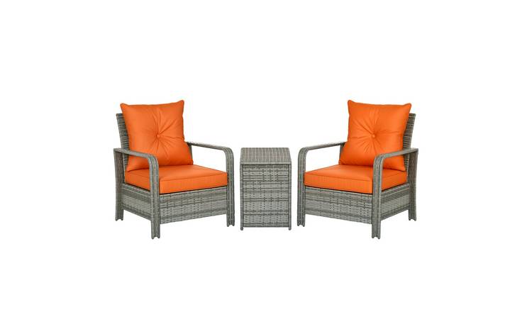 Outsunny 3 Piece Rattan Garden Bistro Set with Cushions - Orange