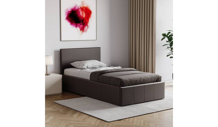 Vida Designs Lisbon Single Ottoman Faux Leather Storage Bed - Brown