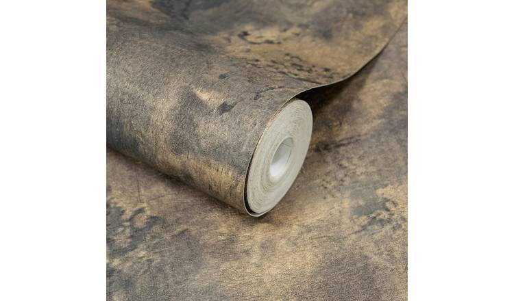 Grandeco Galvanised Metallic Textured Plaster Wallpaper - Plum