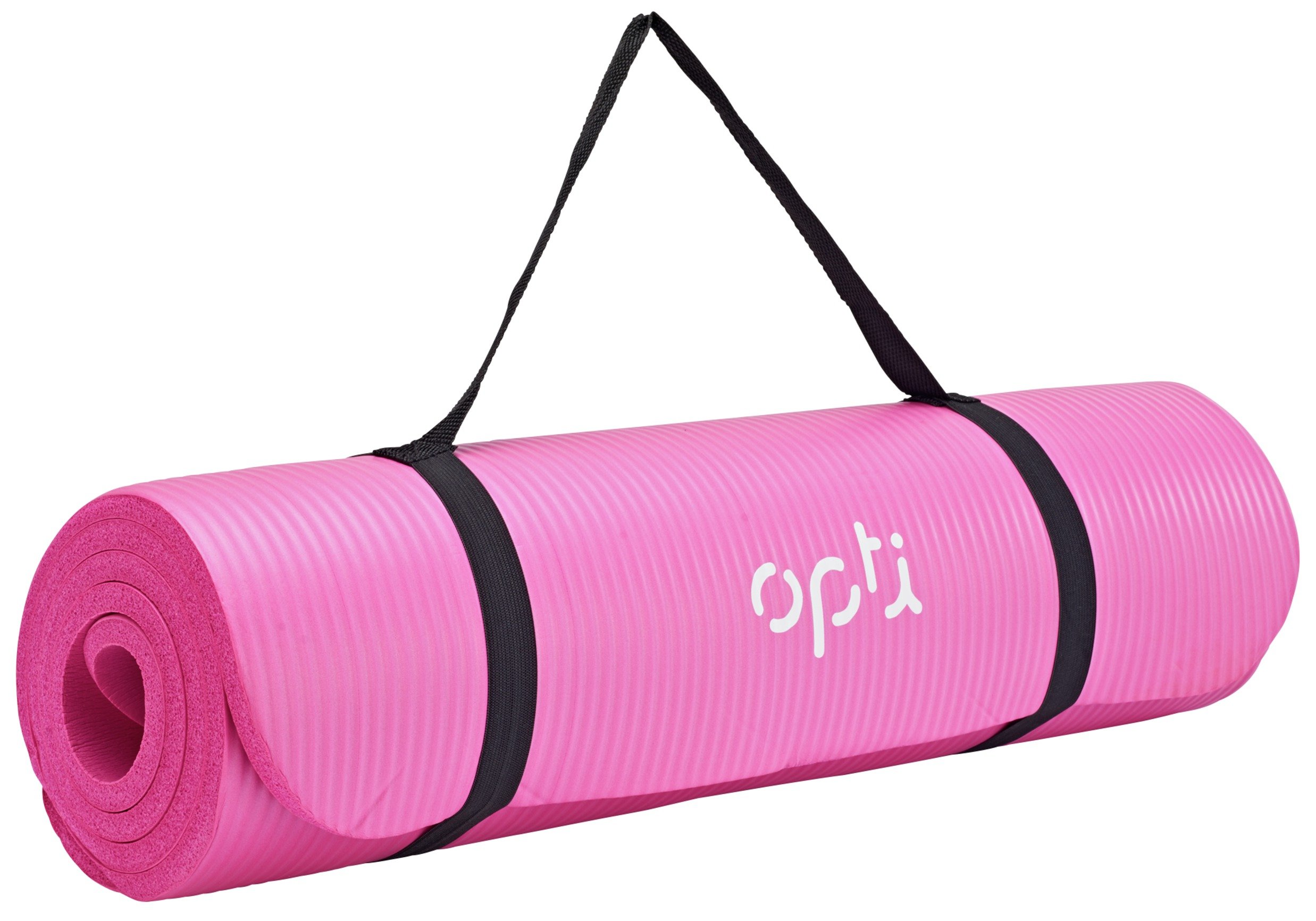 Opti 12mm NBR Yoga Exercise Mat with Carry Strap - Pink