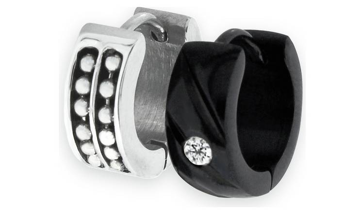 Revere Men's Stainless Steel Set of 2 Huggie Earrings
