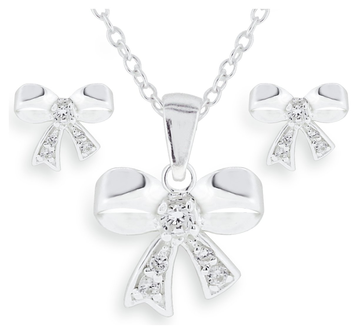 Revere Kid's Sterling Silver Bow Pendant and Earrings Set