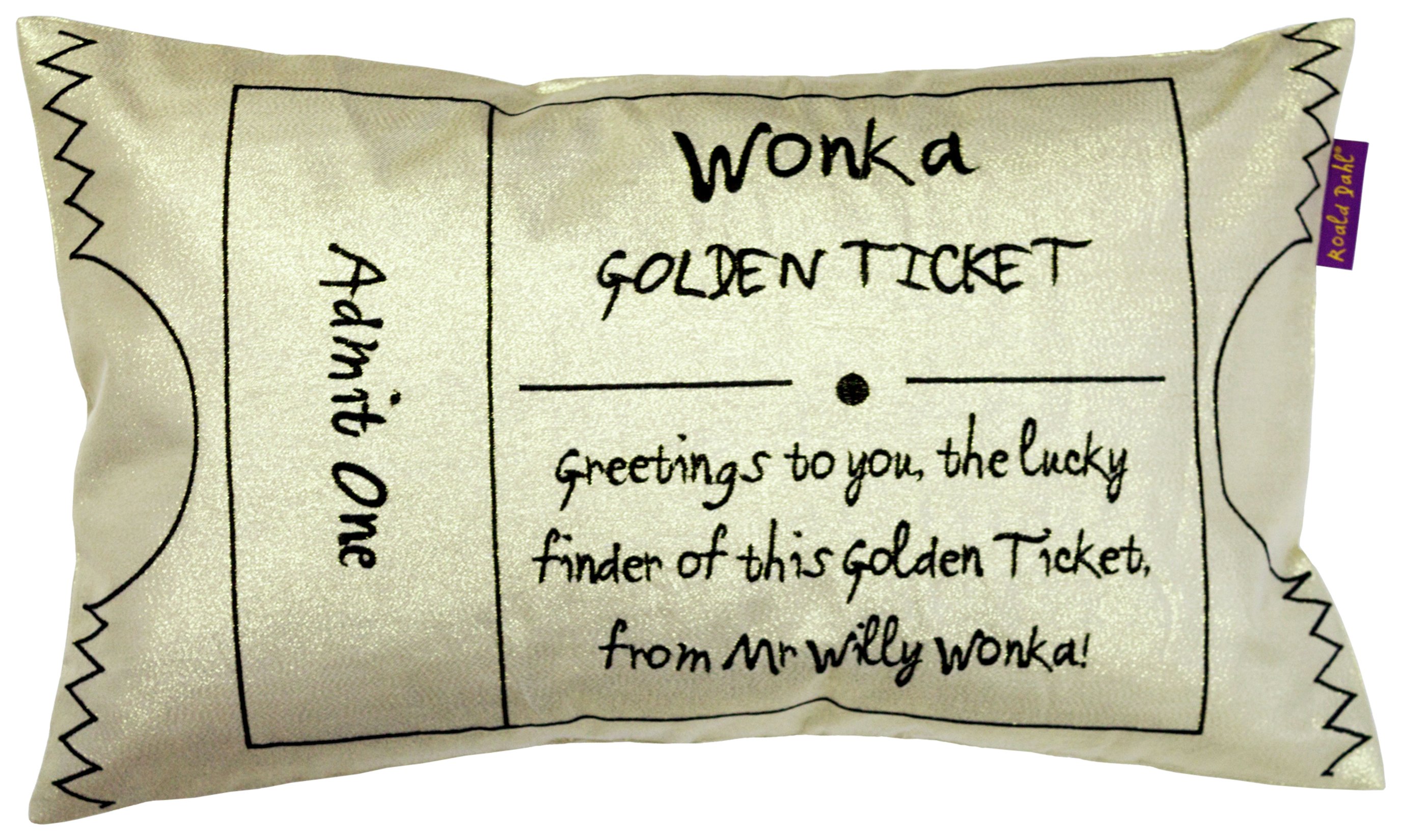 Roald Dahl Willy Wonka Golden Ticket Cushion