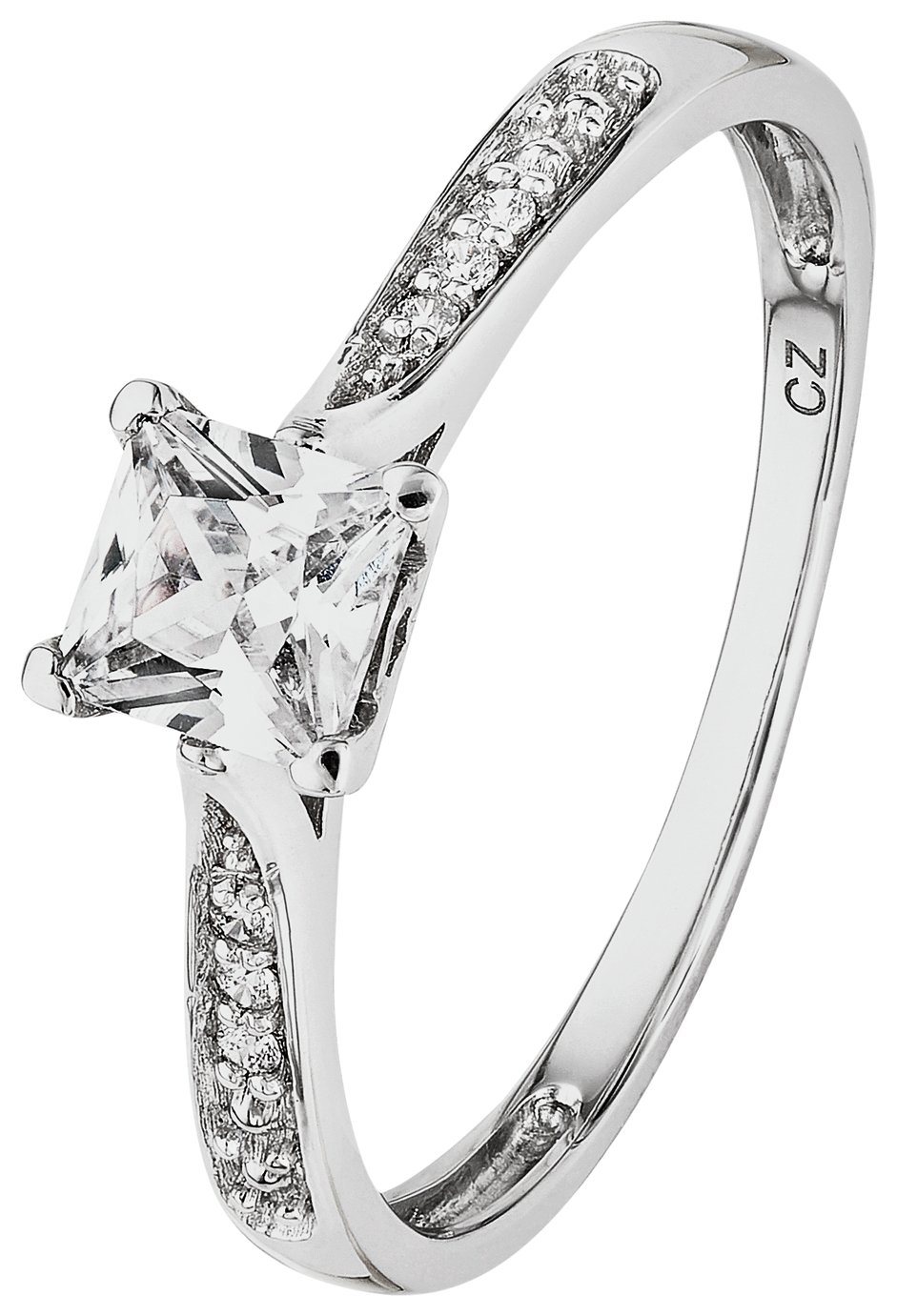 Revere 9ct White Gold Cubic Zirconia Shoulder Ring