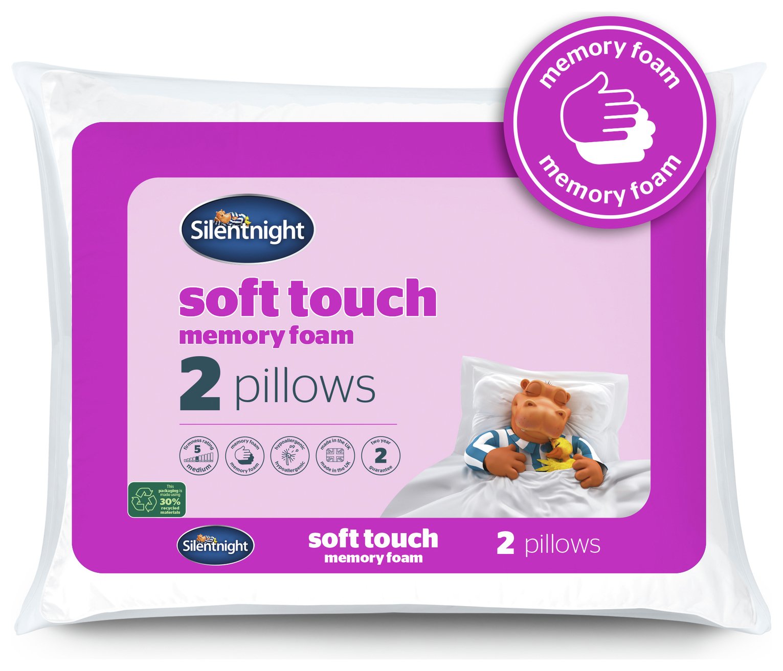 Silentnight Soft Touch Memory Foam Medium Pillow 2-  Pack